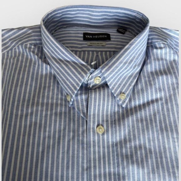 Van Heusen Mens Oxford Blue Striped Long Sleeve - Picture 5 of 7